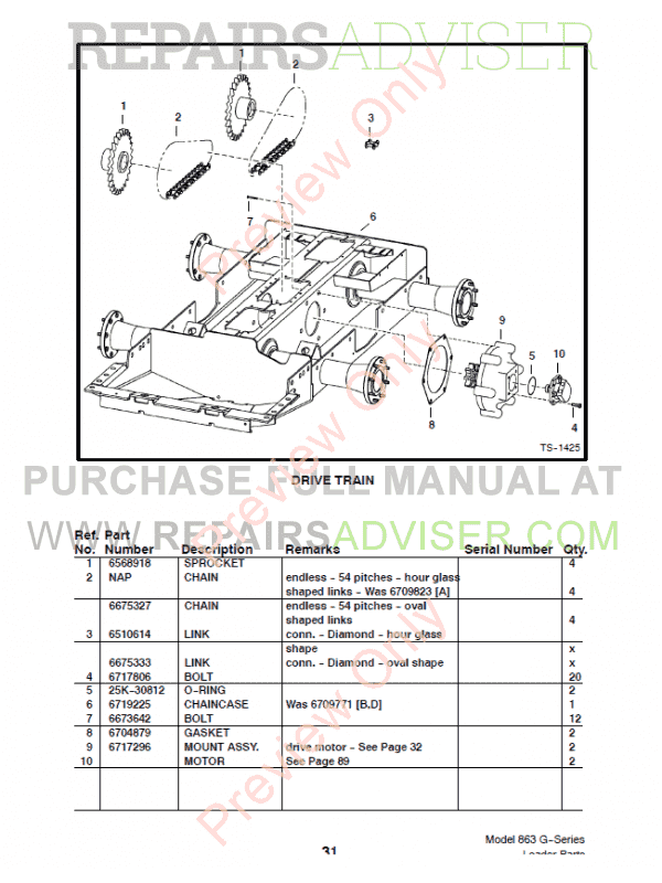 Bobcat 863 G-Series Skid Steer Loader Parts Manual PDF ... f series bobcat 863 parts diagram 